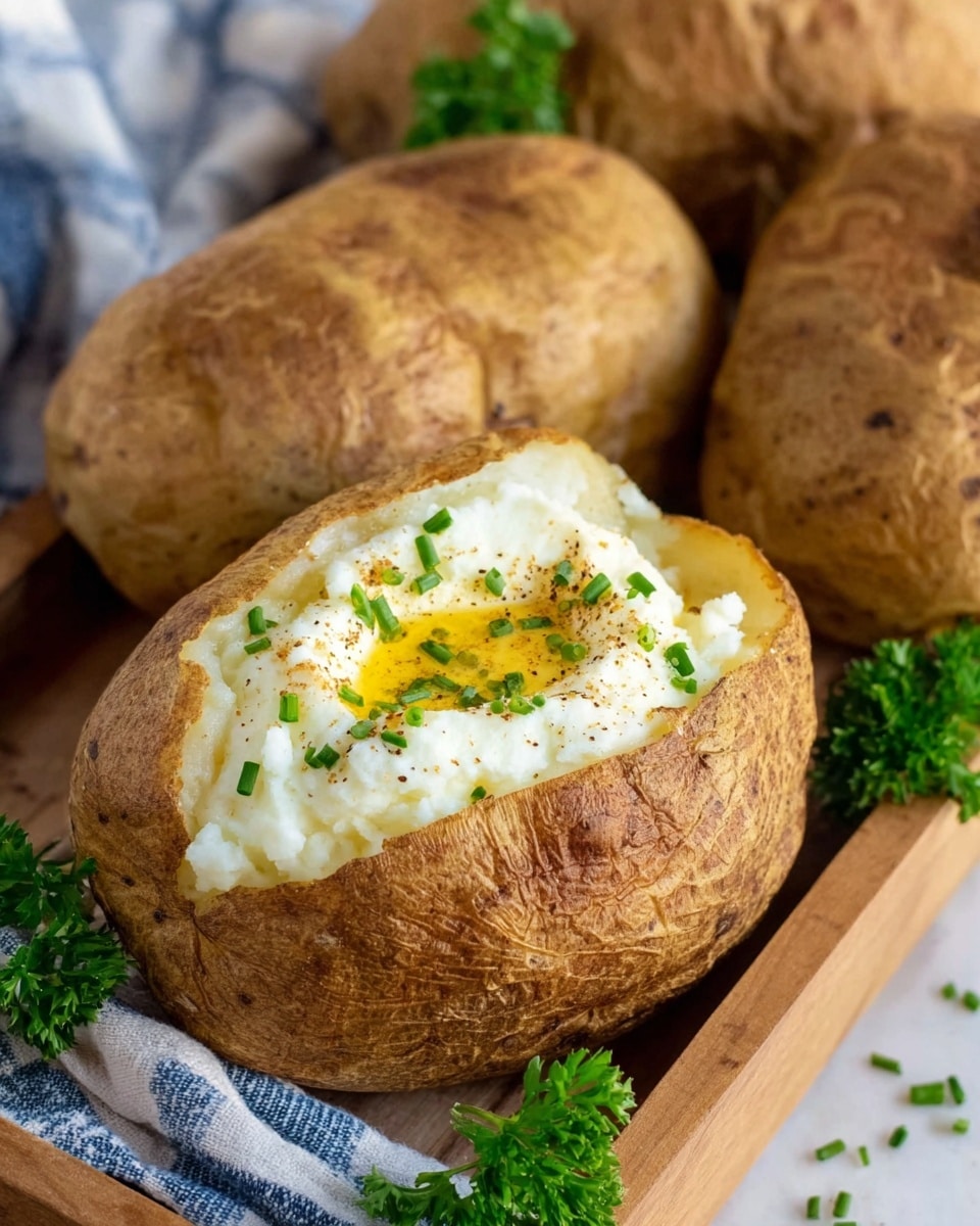 A large baked potato with a rough, brown outer skin sits open on a white plate with a dark rim, resting on a white marbled surface. Inside the potato, there are three layers: the bottom layer is soft white potato flesh, topped with bright orange shredded cheddar cheese, and scattered crispy, reddish-brown bacon pieces. On top of the filling is a dollop of white sour cream, sprinkled with small green chopped chives. In the blurred background, there is a serving of green asparagus and a portion of brown roasted chicken with a yellowish crispy skin, along with some green leafy garnish. Photo taken with an iphone --ar 4:5 --v 7