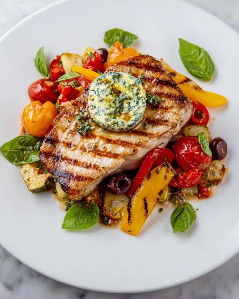 Butter over Grilled Swordfish with Slow-Roasted Heirloom Tomatoes & Peppers Recipe
