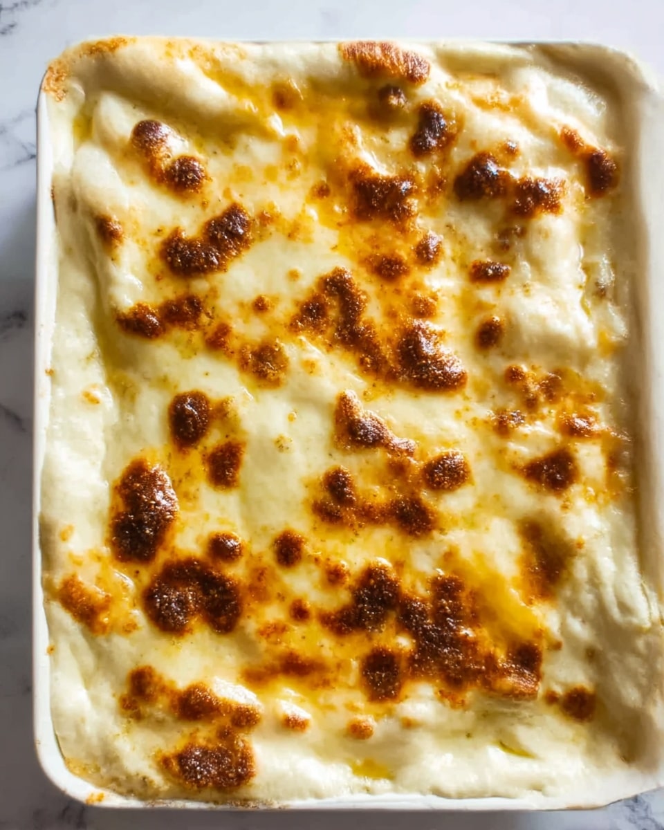 The image shows a close-up of three stacked pieces of a dessert with a golden-brown crust that looks crispy and airy with large holes inside. Each piece has a visible dark brown filling layer that appears shiny and sticky, surrounded by a light brown toasted dough. On top of the dessert, there is a thin layer of white glaze that looks smooth and slightly shiny, dripping down the sides. The dessert sits on a white marbled surface, with a blurred background. Photo taken with an iphone --ar 4:5 --v 7