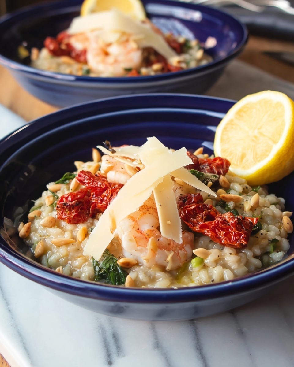 Pesto Risotto with Seared Shrimp - Creamy & Flavorful Dinner