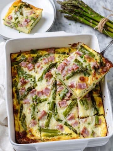 Brioche Breakfast Strata with Asparagus, Artichokes, and Ham Recipe