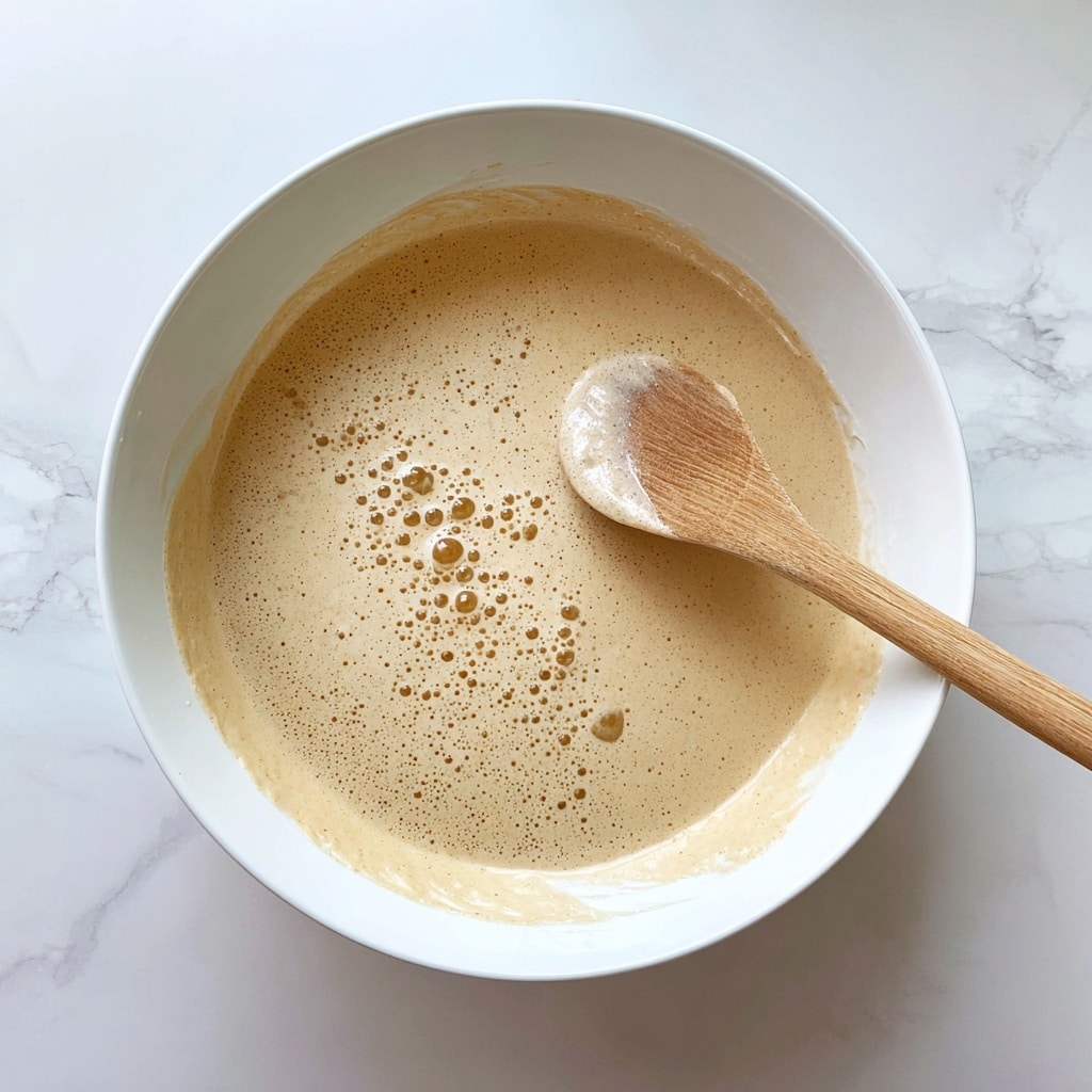 A white divided serving dish with three separate round sections, each filled with small powdered sugar-coated doughnuts that are light brown beneath the white sugary layer. One doughnut in the middle section is broken in two, revealing a soft yellow inside. The dish sits on a white marbled surface scattered with powdered sugar. To the right is a glass of milk with bubbles on the surface and a dark striped cloth partially under the dish. Some green leaves are placed near the bottom left corner. Photo taken with an iphone --ar 4:5 --v 7