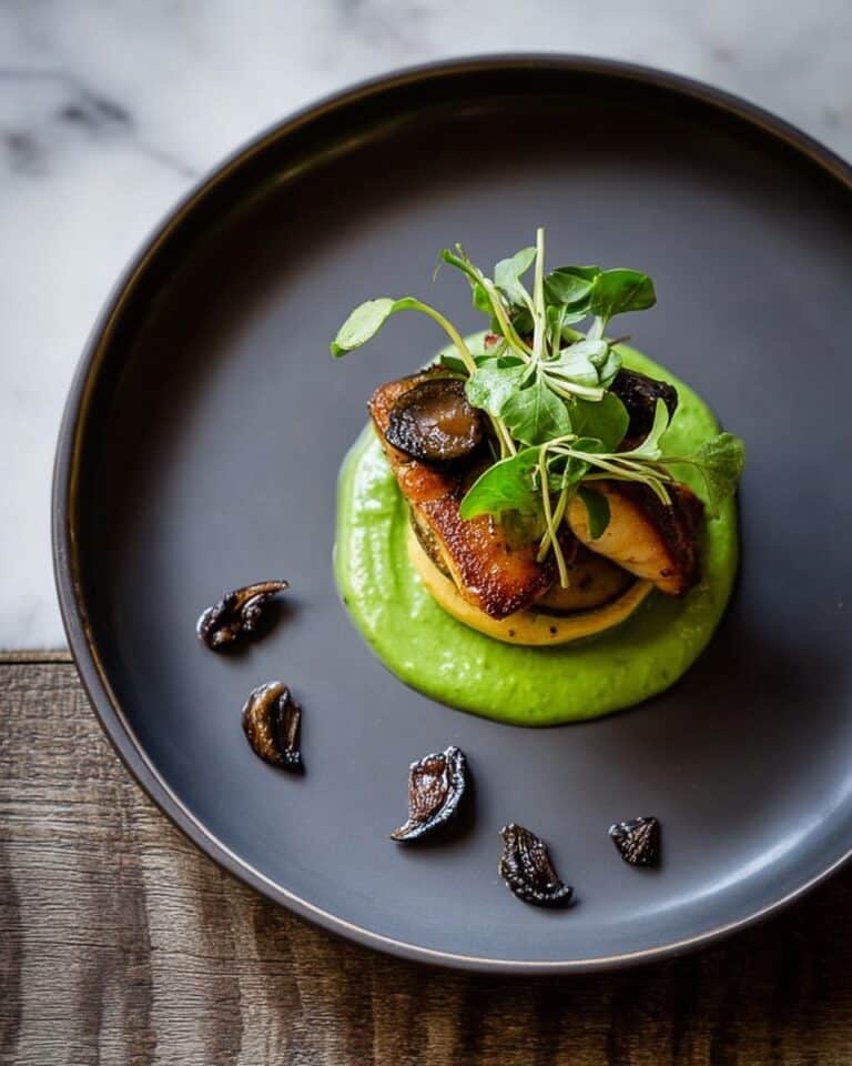 Seared Steelhead Trout with Truffled Pea Sauce, Crispy Potatoes, and Sautéed Mushrooms Recipe