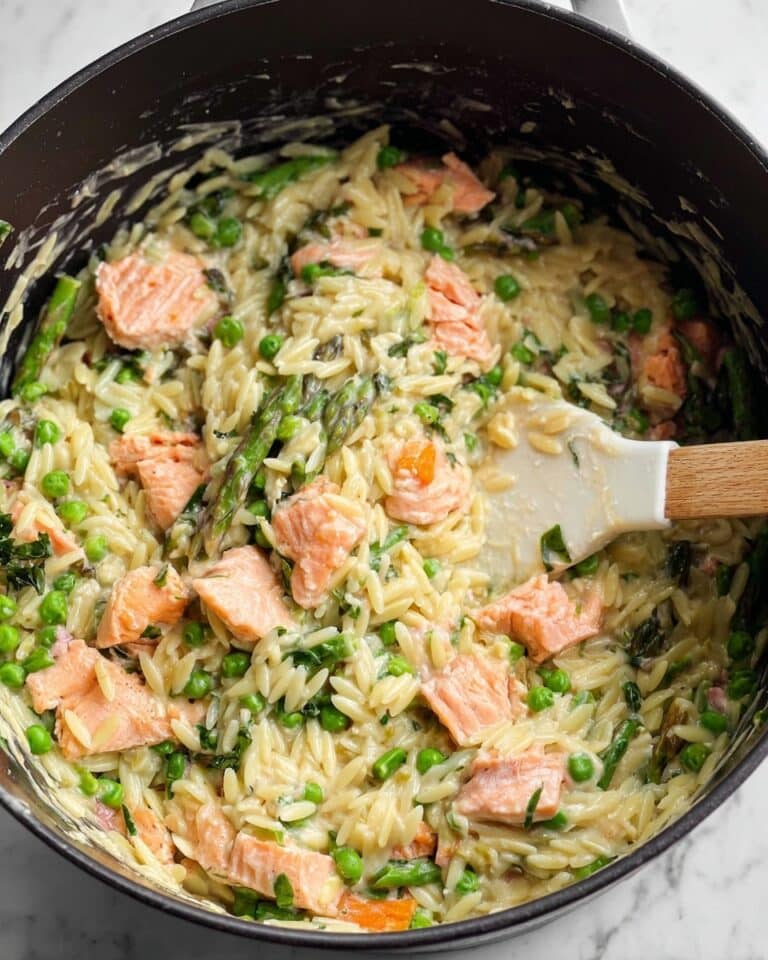Creamy Smoked Salmon Orzo with Asparagus and Peas Recipe