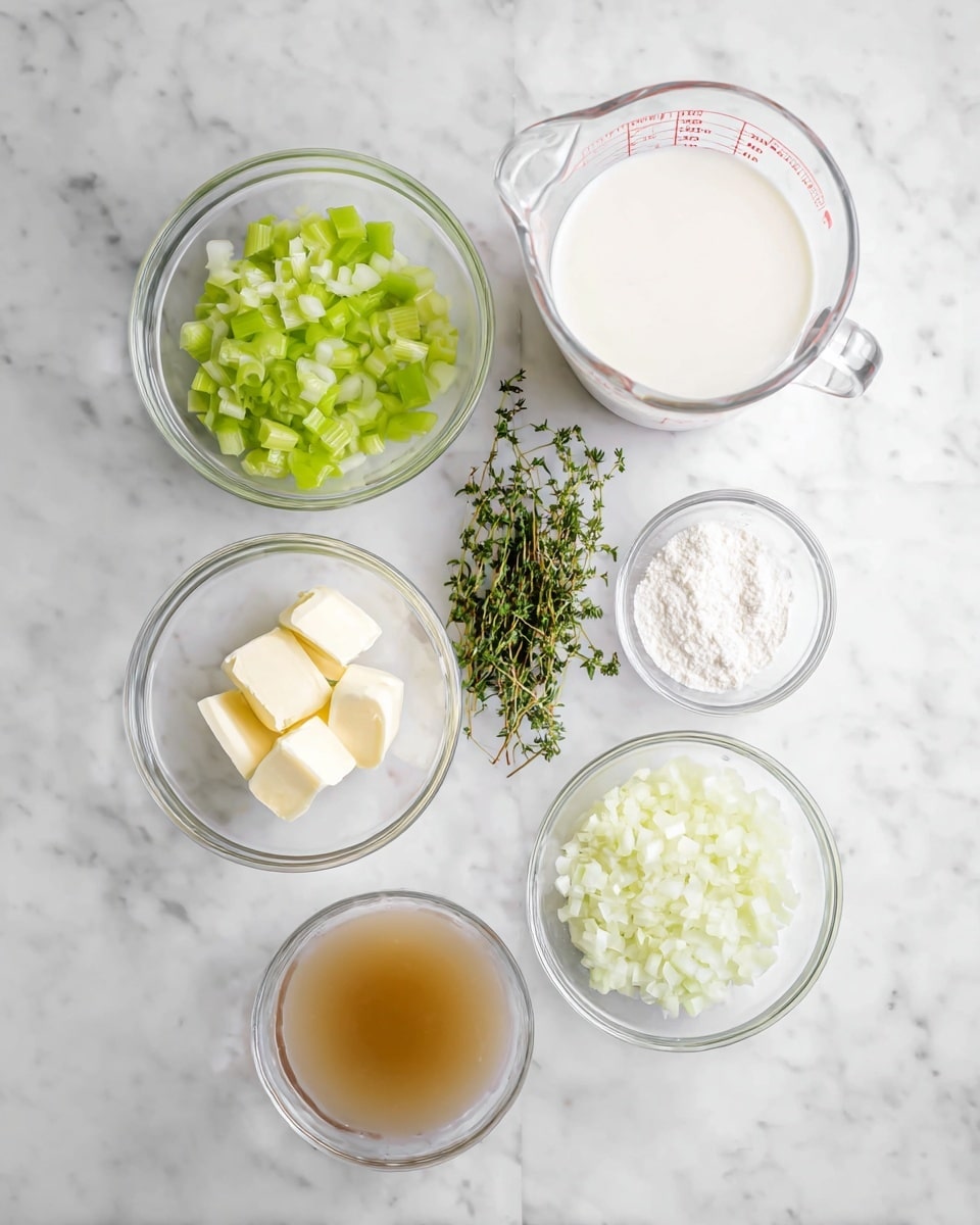 A white pot with two small handles holds a smooth, light yellow creamy soup, garnished with a few small green herb sprigs on top. A silver spoon rests inside the pot, its handle leaning out to the right. The pot sits on a round white marble board scattered with some tiny green herbs. In the background, there are two white pots with lids and a soft white cloth, all placed on a white marbled surface. The photo is bright and clean, showing fine textures and soft shadows. photo taken with an iphone --ar 4:5 --v 7