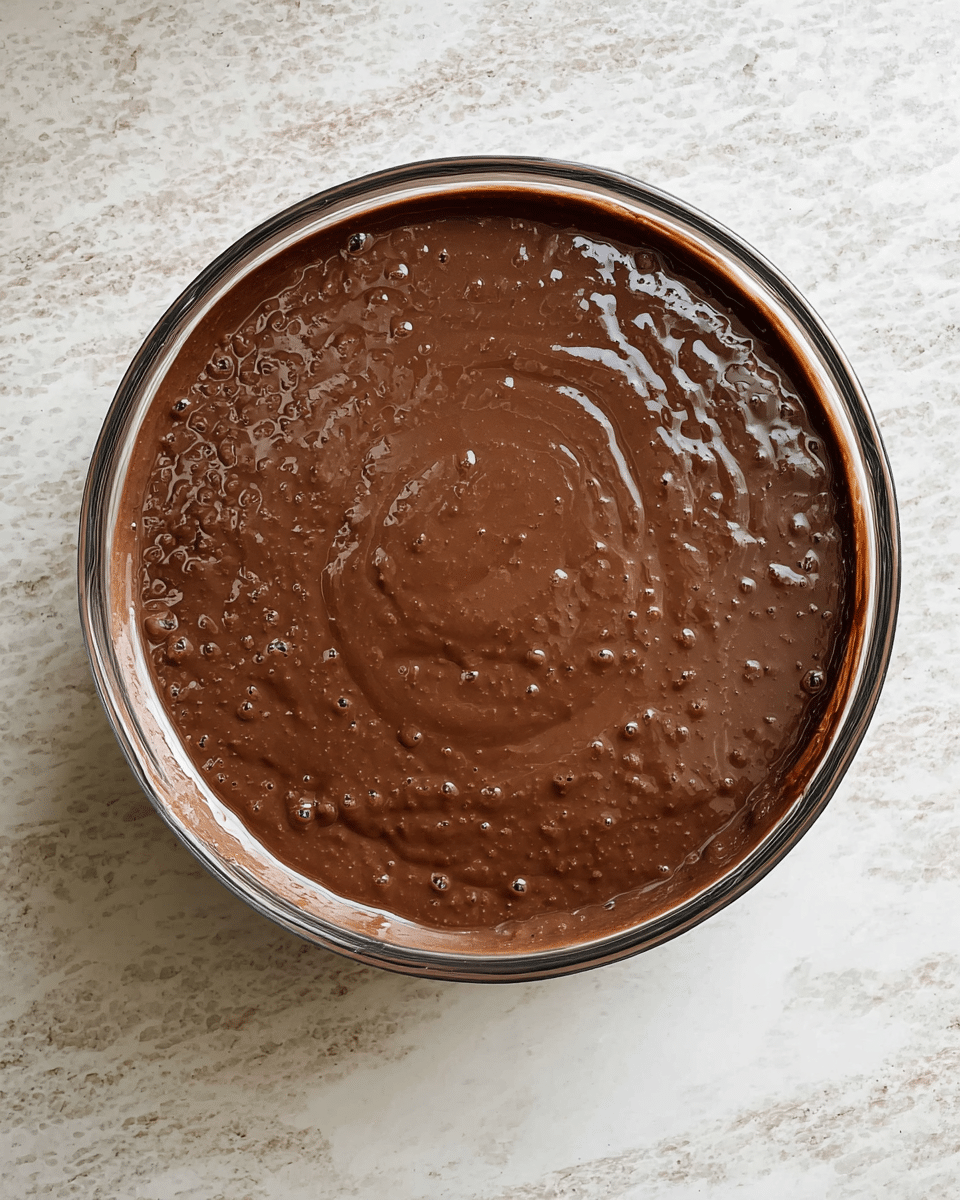 A large clear glass bowl filled with two layers: a thick, smooth dark chocolate layer on top and beneath it, a generous layer of light, airy chocolate mousse with a soft, creamy texture. A portion of the dessert is scooped out and placed on a small white plate, showing the mousse’s fluffy and slightly textured inside covered by a shiny, rich chocolate top layer. Both are set on a white marbled surface, with gentle lighting highlighting the glossy and velvety textures of the chocolate. photo taken with an iphone --ar 4:5 --v 7