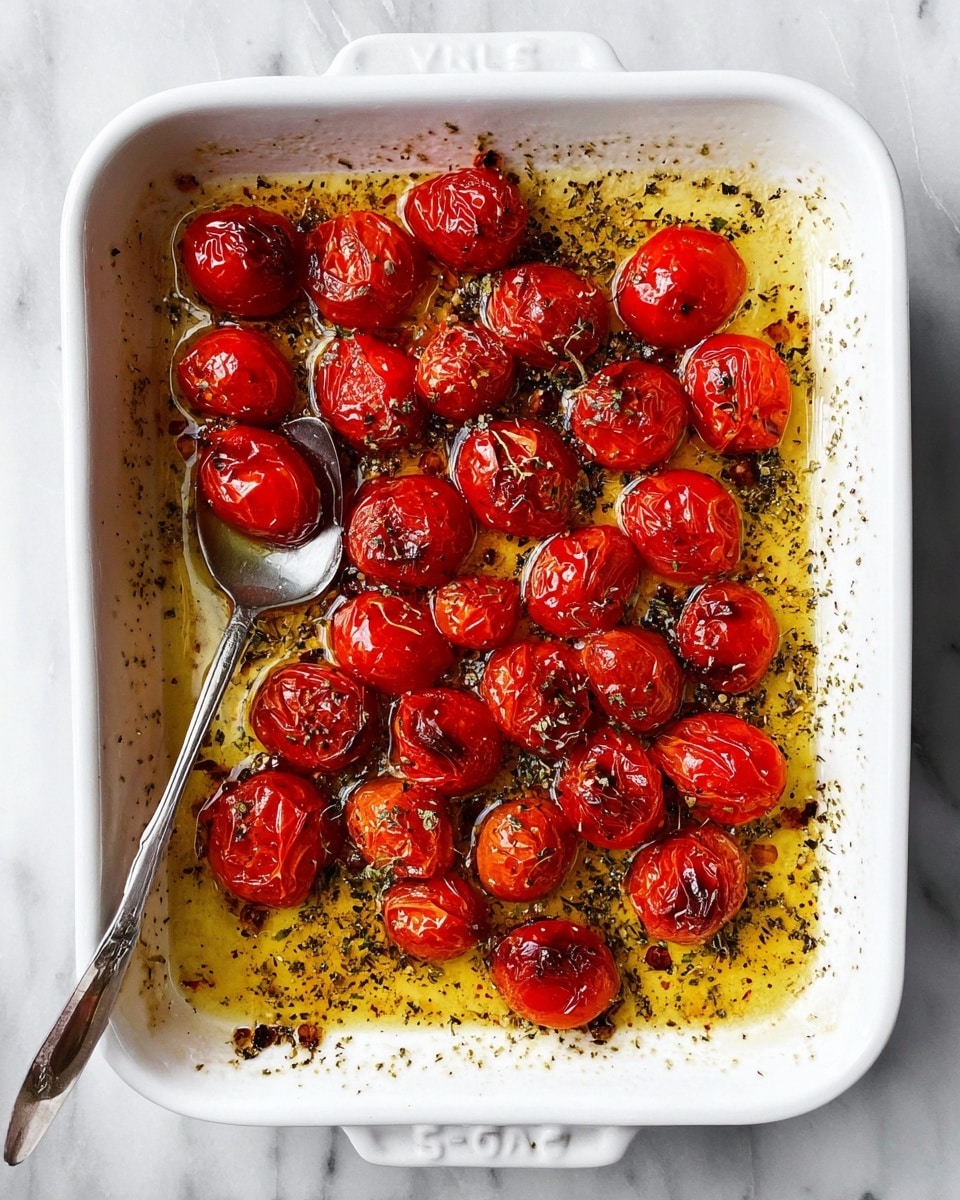 A plate with a large base layer of white creamy spread, smooth and slightly textured, topped with roasted cherry tomatoes in red and brown shades, some slightly wrinkled. The tomatoes are clustered mostly in the middle, with green herbs sprinkled around and drizzled olive oil pooling at the edges of the plate. The plate is placed on a white marbled surface with a white and dark striped cloth nearby. photo taken with an iphone --ar 4:5 --v 7