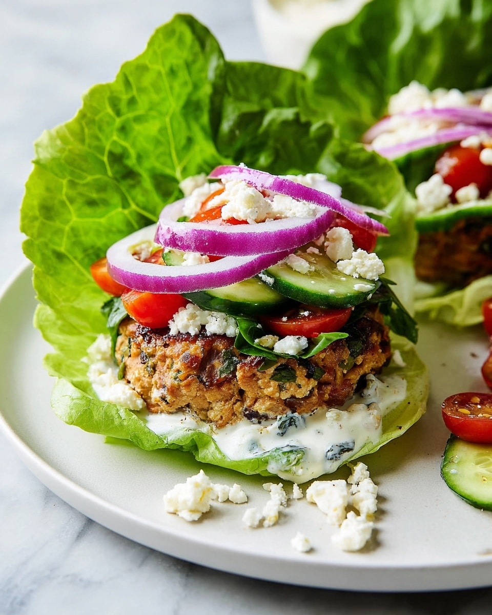 Four round, golden-brown patties with visible bits of green herbs and red onions are placed on top of large fresh green lettuce leaves. The patties look slightly crispy on the outside with a textured surface showing small browned spots and the herbs mixed inside. The lettuce leaves under the patties are bright green and crisp, covering most of the white plate beneath. The plate rests on a white marbled texture surface. photo taken with an iphone --ar 4:5 --v 7
