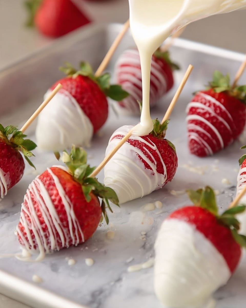 A white plate with a ridged design holds several strawberries dipped in white chocolate. Some strawberries are coated fully with white chocolate, showing smooth, slightly shiny texture with mild drizzle lines. Other strawberries keep their red top showing and have white chocolate shaped into faces of bunnies with pink ears, pink cheeks, and small brown eyes and mouth drawn on. The white plate is on a white marbled surface with a cloth draped around, and there's a second plate of similar strawberries blurred in the background. Photo taken with an iphone --ar 4:5 --v 7