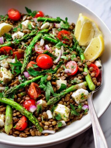 Lemony Lentil Salad with Asparagus, Tomatoes, and Feta Recipe