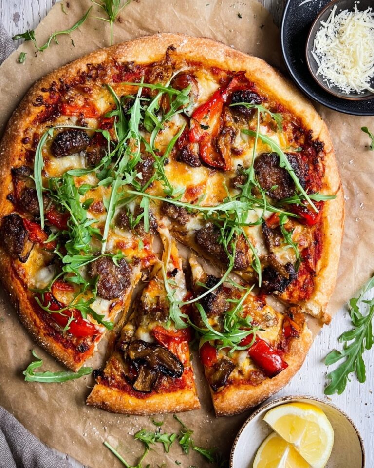 Sausage, Mushroom, and Bell Pepper Pizza with Arugula and Mozzarella Recipe