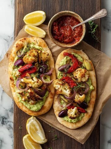 Roasted Cauliflower Wraps with Green Hummus and Fried Feta Recipe