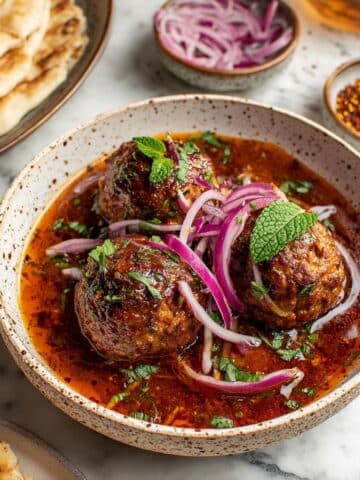 Lula Meatballs with Spiced Tomato Sauce and Sumac Onion Salad Recipe