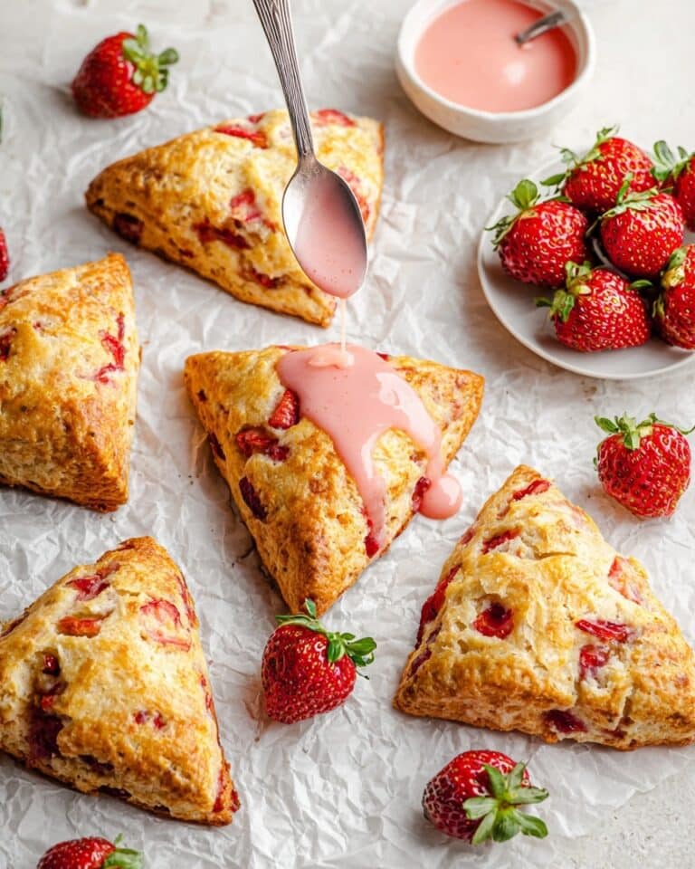 Strawberry Greek Yogurt Scones with Fresh Strawberries and Freeze-Dried Strawberry Glaze Recipe