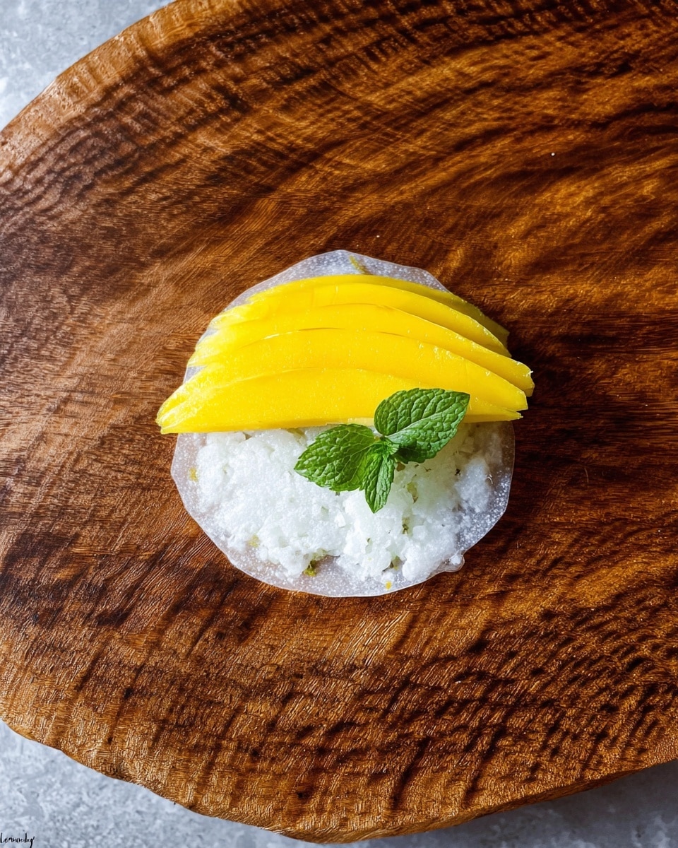 A white plate with black flowery designs holds three shiny, translucent spring rolls arranged side by side. Each spring roll shows layers inside: a bright yellow layer on top, a fresh green leaf on the surface, and soft, slightly see-through white rice paper wrapping it all, creating a smooth, moist texture. The background is blurred, showing more spring rolls on a white plate and a brown pot with a green plant, all set on a white marbled surface. photo taken with an iphone --ar 4:5 --v 7