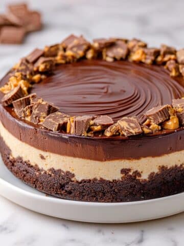 Peanut Butter Cheesecake with Chocolate Ganache and Reese's Topping Recipe