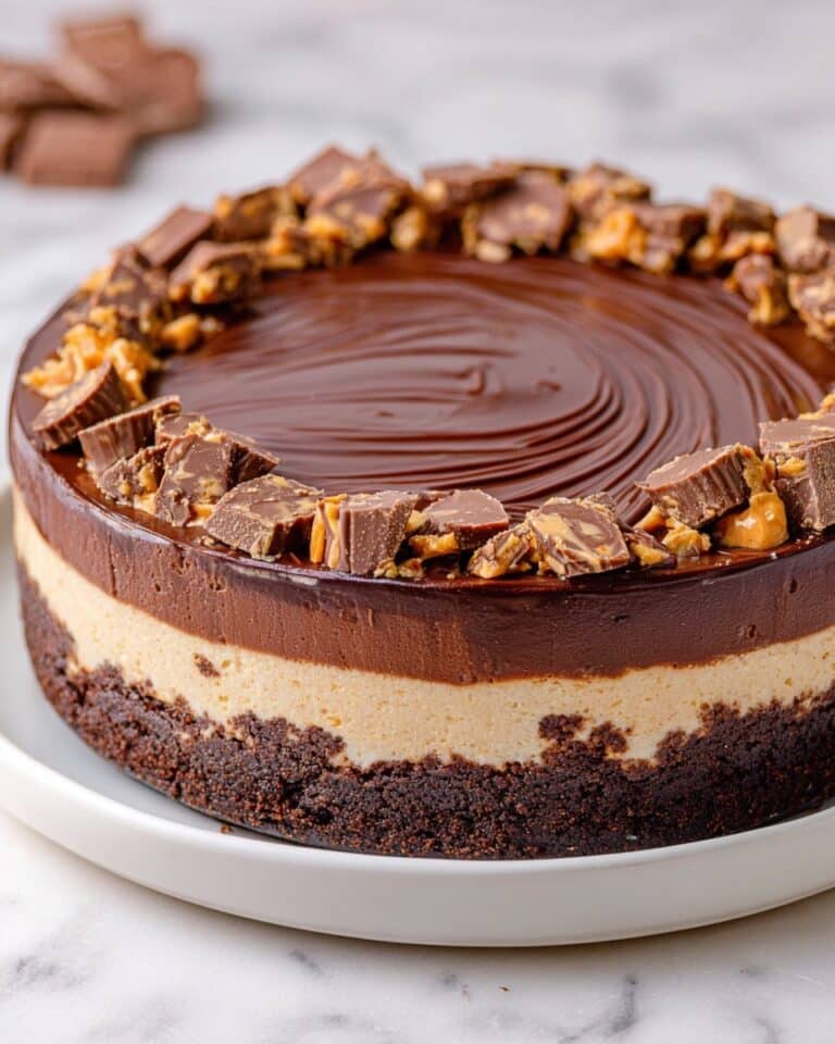 Peanut Butter Cheesecake with Chocolate Ganache and Reese's Topping Recipe