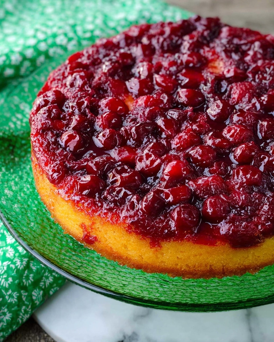 The image shows a slice of cake lifted by a silver spatula with a woman's hand holding it partially visible. The cake has two layers: the bottom layer is a light yellow, soft-looking cake with a slightly crumbly texture, and the top layer is a thick, uneven spread of bright red berry topping with visible berry pieces. The whole cake sits on a dark green glass plate partially visible in the background. Behind the cake, there is a small white bowl filled with fresh red berries. The scene is set against a white marbled surface. Photo taken with an iphone --ar 4:5 --v 7