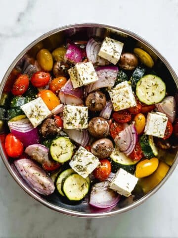 Grilled Halloumi & Vegetable Skewers with Garlic Lemon Marinade Recipe
