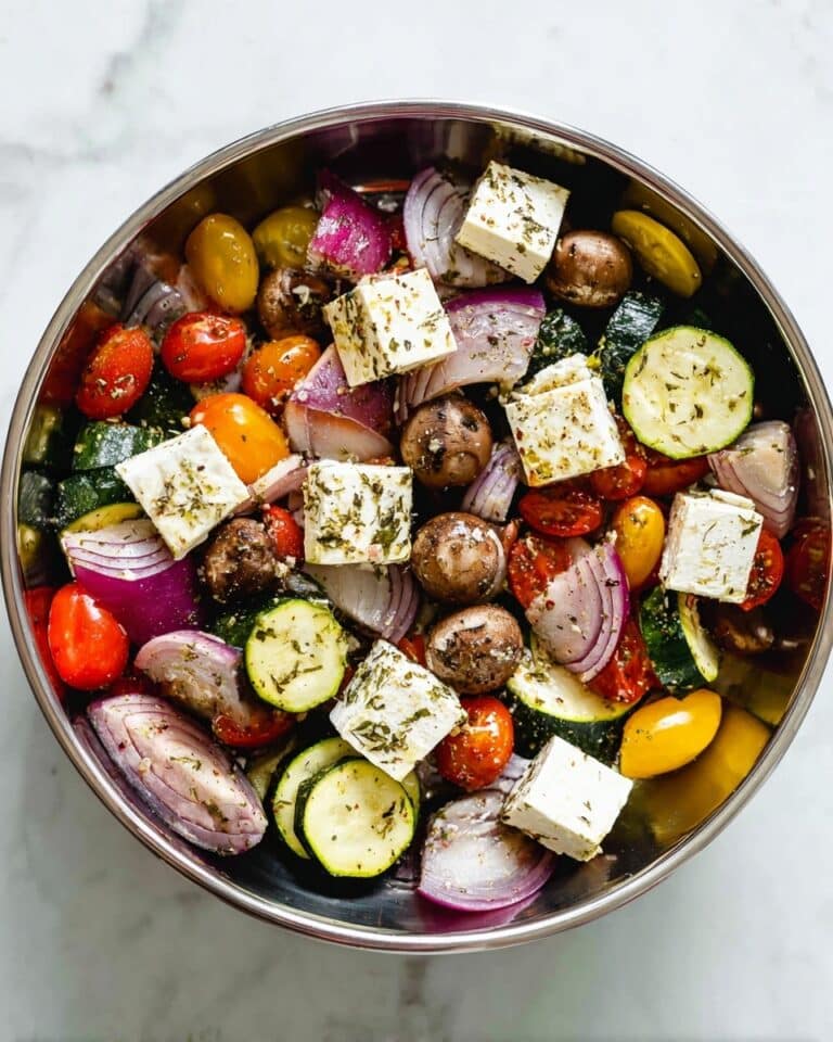 Grilled Halloumi & Vegetable Skewers with Garlic Lemon Marinade Recipe