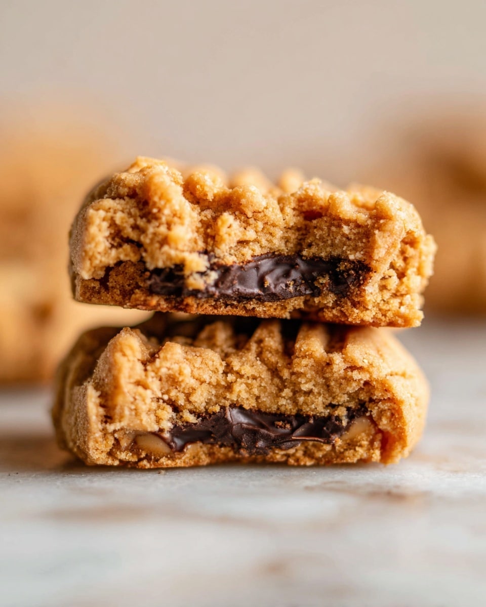 A close-up of a stack of four round light brown cookies with a rough surface texture, showing visible small cracks and grainy details, placed on a white marbled surface. Around the base of the stack and slightly out of focus, several more cookies are scattered, each with a similar color and texture, some showing a slight indentation in the middle. The background is blurred with warm tones, keeping the focus on the stack of cookies in the foreground. photo taken with an iphone --ar 4:5 --v 7