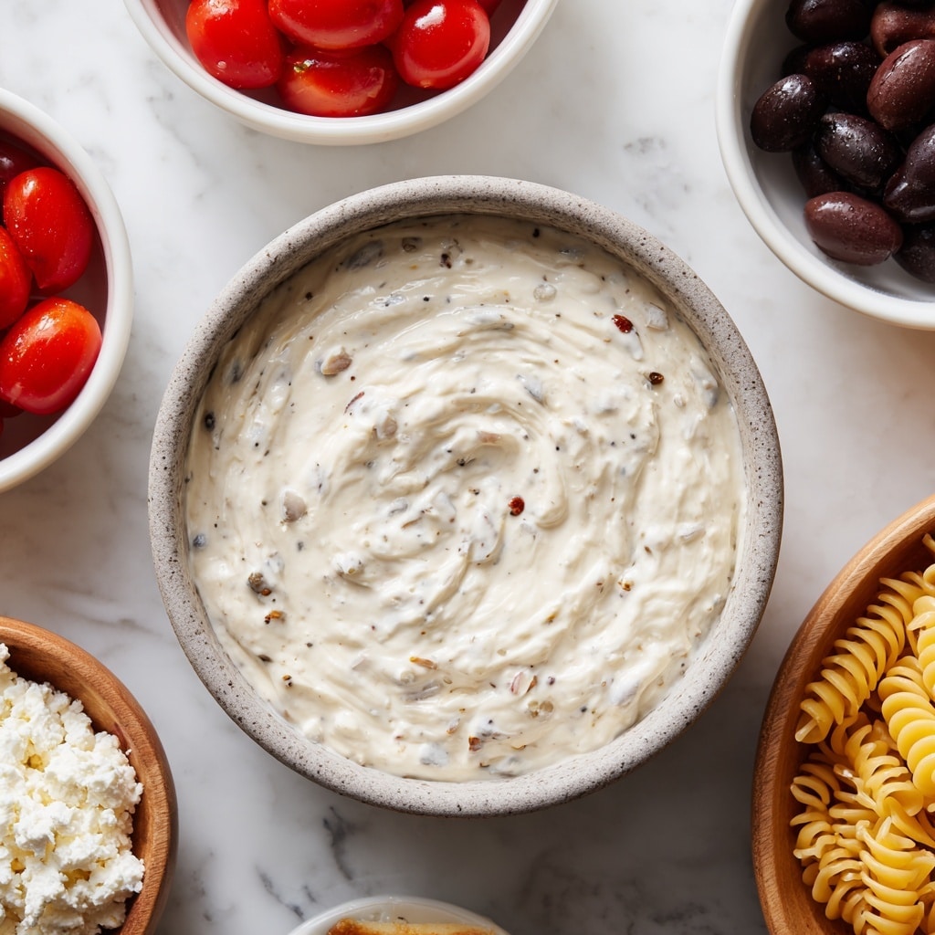 A white bowl filled with rotini pasta tossed in a light creamy sauce, mixed with halved cherry tomatoes showing bright red interiors, black olive slices scattered evenly, chunks of white feta cheese, and fresh green parsley leaves on top. A fork with a white handle is placed inside the bowl on the right side, resting on the pasta. The bowl sits on a white marbled surface with soft natural light casting gentle shadows, and there are whole cherry tomatoes and a glass of light yellow liquid nearby. photo taken with an iphone --ar 4:5 --v 7