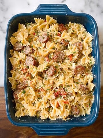 Baked Feta Tomato Pasta with Optional Chicken and Sausage Recipe