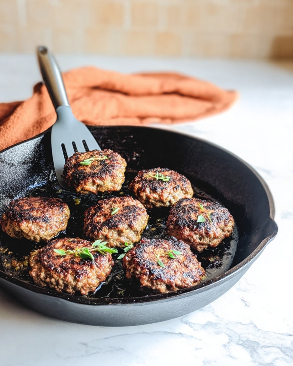 A dark blue plate holds two browned, grilled sausage patties with small green herb sprigs on top, placed to the right side; on the left side of the plate is a sunny-side-up egg with a bright yellow yolk and smooth white surrounding it, slightly glossy; a silver fork rests diagonally on the plate’s top edge; behind the plate is a ceramic mug filled with brown coffee, featuring a colorful print of wine bottles and glasses; an orange cloth napkin lies folded under the fork, all set on a white marbled surface. photo taken with an iphone --ar 4:5 --v 7