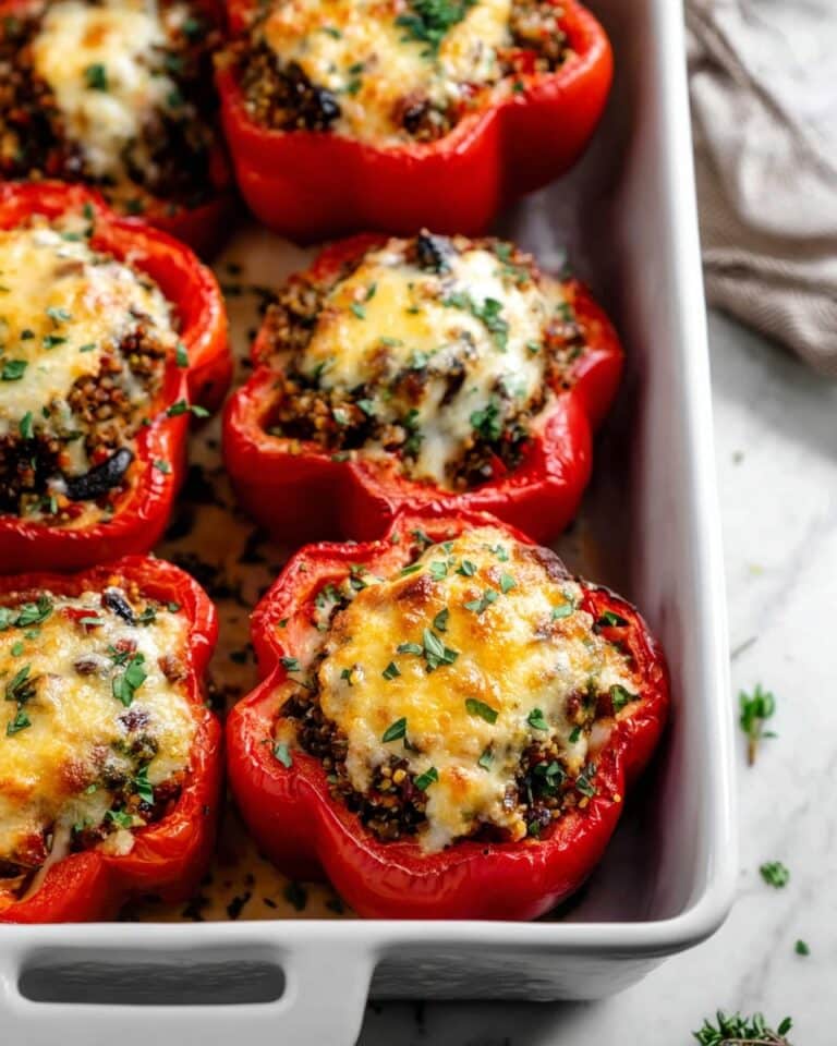 Cheesy Stuffed Bell Peppers with Beef, Spinach, and Rice Recipe