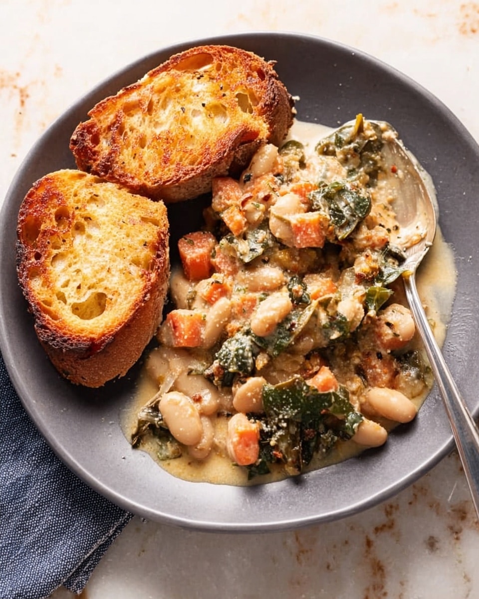 A white square baking dish filled with a cheesy baked casserole. The top layer is melted cheese with light brown spots, covering a thick creamy sauce mixed with small chunks of meat and bits of vegetables. The casserole shows layers of creamy fillings with a slightly browned edge. The dish sits on a striped cloth on a wooden surface. In the background, a small white plate with a spoon is partially visible. photo taken with an iphone --ar 4:5 --v 7
