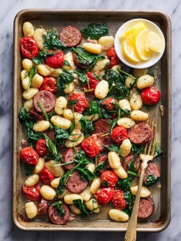 Sheet Pan Gnocchi and Sausage with Cherry Tomatoes and Herb Dressing Recipe