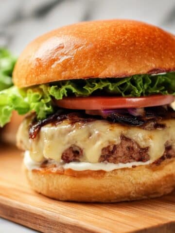 Bison Burgers with Caramelized Onions and Creamy Dijon Sauce Recipe