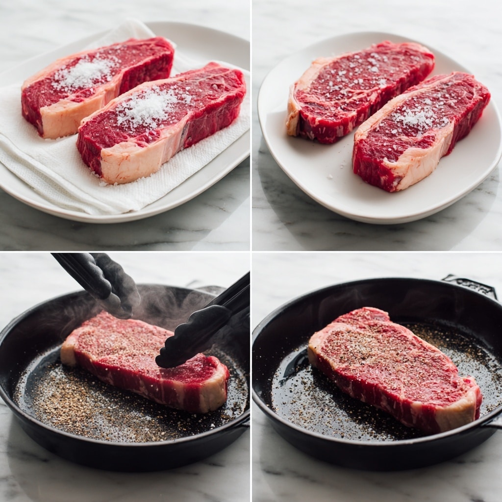A white plate holds a medium-rare steak sliced into five pieces forming three layers with a pink center and browned crust; the unsliced part is placed behind these slices showing a juicy, browned surface with grill marks. On the left side of the steak, there is a small pile of cooked brown mushrooms with a soft texture and a few green rosemary sprigs laying on top. The plate sits on a white marbled surface with dark and light swirls around it. Photo taken with an iphone --ar 4:5 --v 7