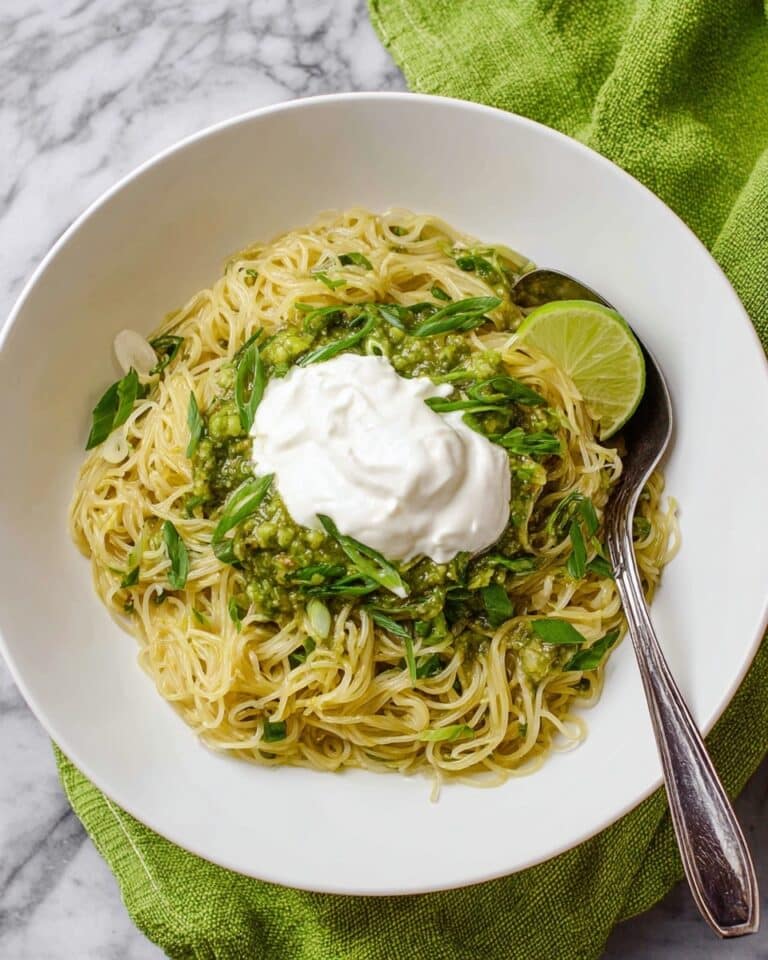 Green Spaghetti with Roasted Poblano and Tomatillo Salsa Recipe