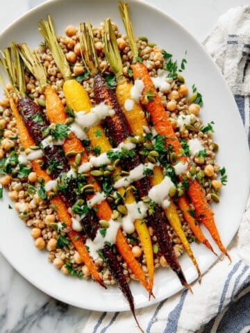 Roasted Carrots with Farro, Chickpeas & Herbed Crème Fraîche Recipe