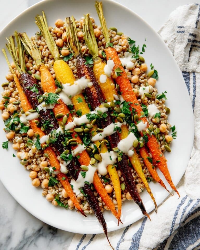 Roasted Carrots with Farro, Chickpeas & Herbed Crème Fraîche Recipe