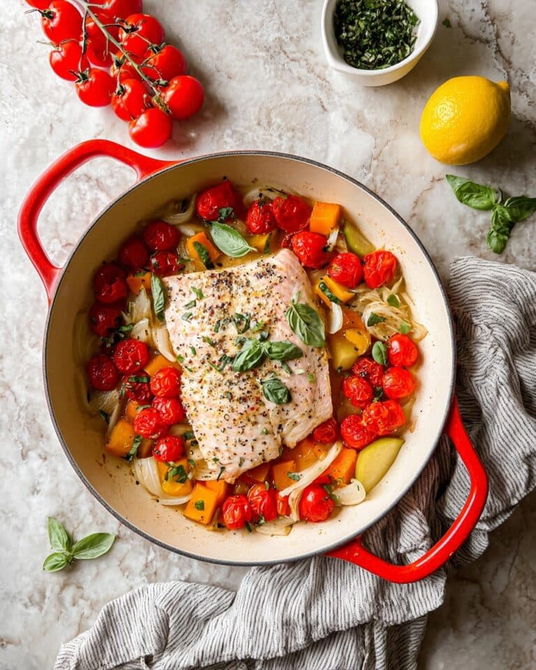 Oven Baked Salmon with Tomatoes, Bell Peppers, and Basil Recipe