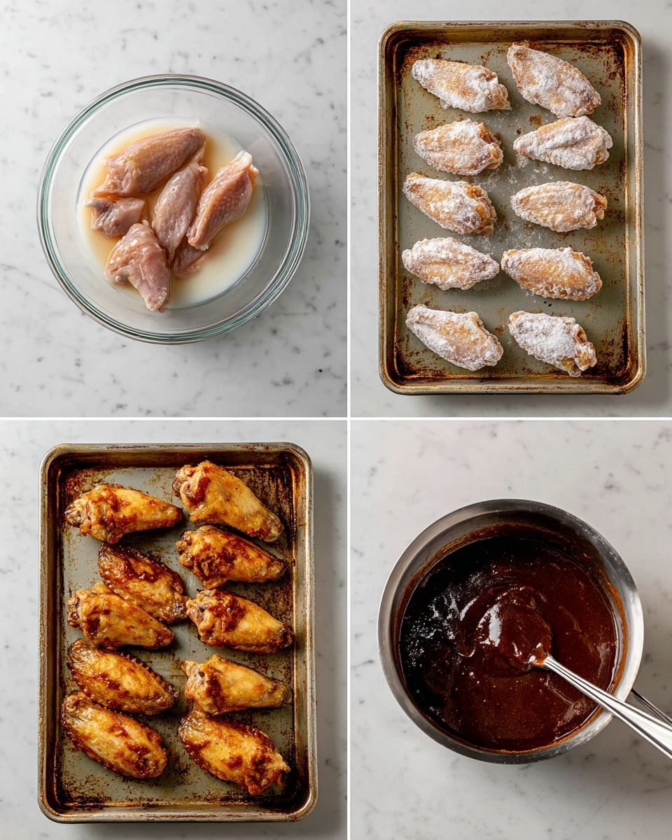 A white bowl holds eight shiny reddish-brown chicken wings, each coated in a sticky sauce and sprinkled with white sesame seeds and small green onion pieces. The wings rest on white parchment paper inside the bowl. In the background, there are two small wooden bowls, one filled with green herbs and the other with white sesame seeds, along with a white bowl of reddish-brown sauce. The scene is set on a white marbled surface with a beige cloth on the left side. photo taken with an iphone --ar 4:5 --v 7