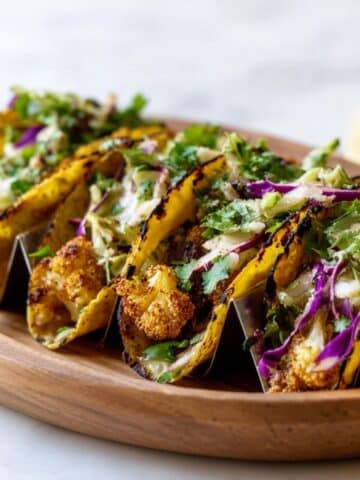 Cauliflower Tacos with Cabbage Slaw and Guacamole Recipe