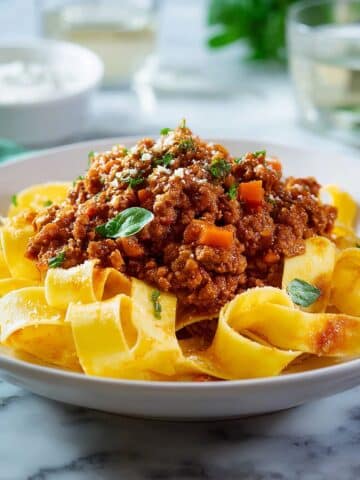 Beef and Sausage Bolognese with Fresh Basil and Parmesan Recipe