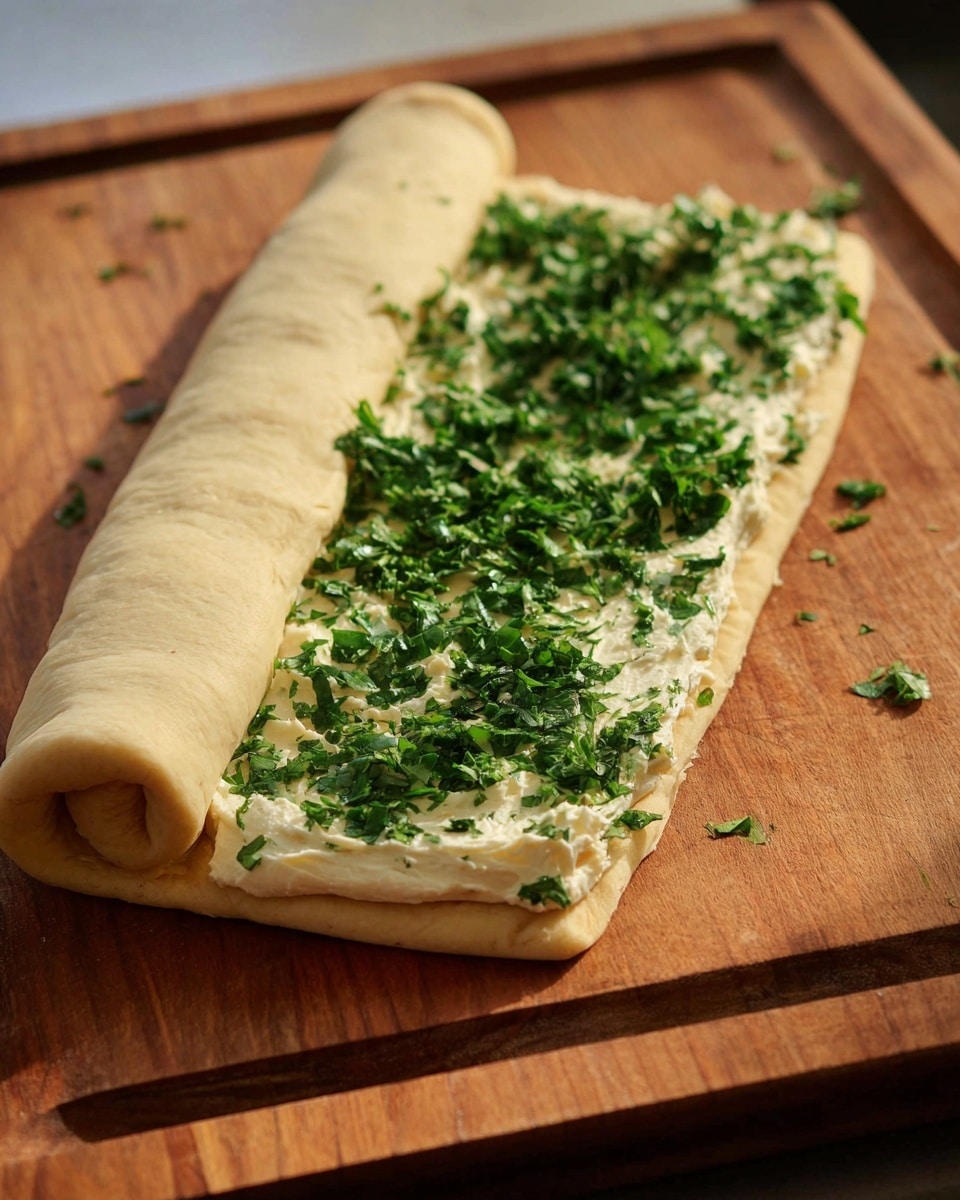 The image shows a group of golden brown spiral rolls stacked closely on a light wooden board. Each roll has two to three clear swirled layers with a soft dough texture on the outside, and a bright green spread with chopped herbs inside. The rolls have a smooth shiny crust with some darker browned areas from baking. In the background, more rolls are slightly out of focus, placed on a white marbled surface. Photo taken with an iphone --ar 4:5 --v 7