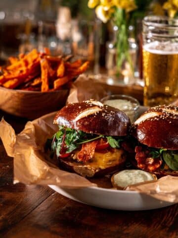 Greek Burgers with Harissa Mayo, Za'atar, and Crispy Prosciutto Recipe