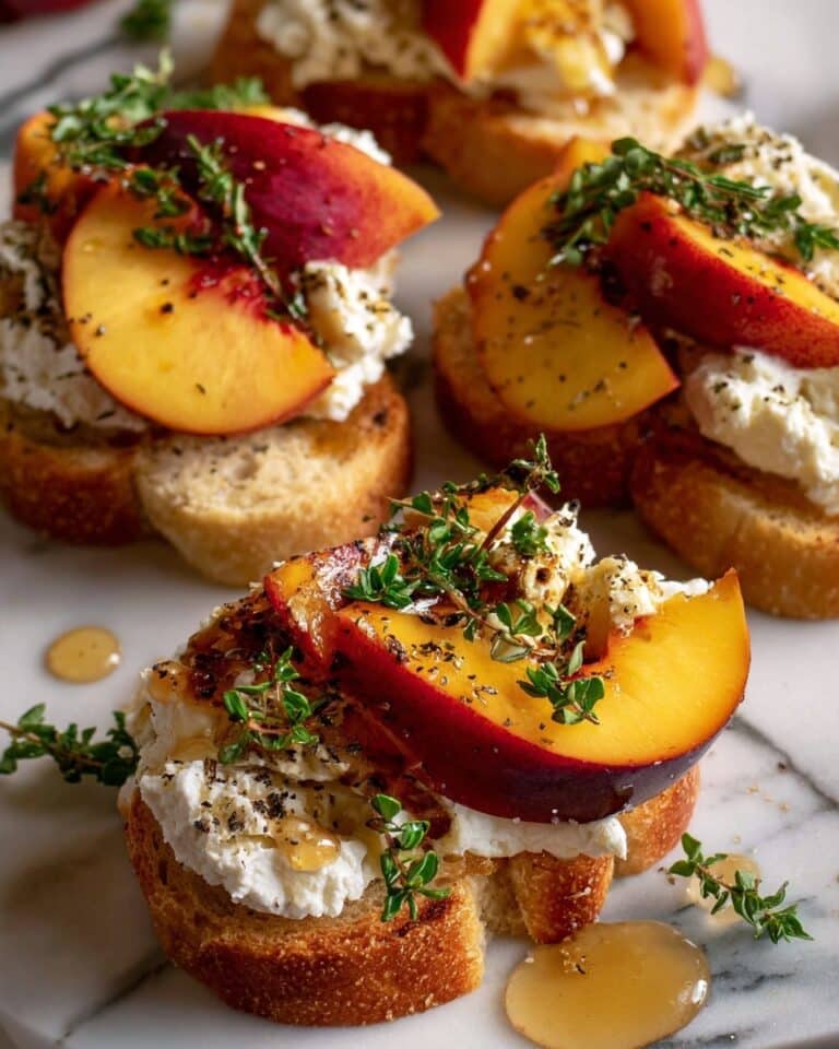 Peach Burrata and Parmesan Crostini with Hot Honey Recipe