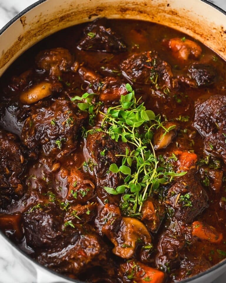 Braised Oxtails in Red Wine with Vegetables and Herbs Recipe