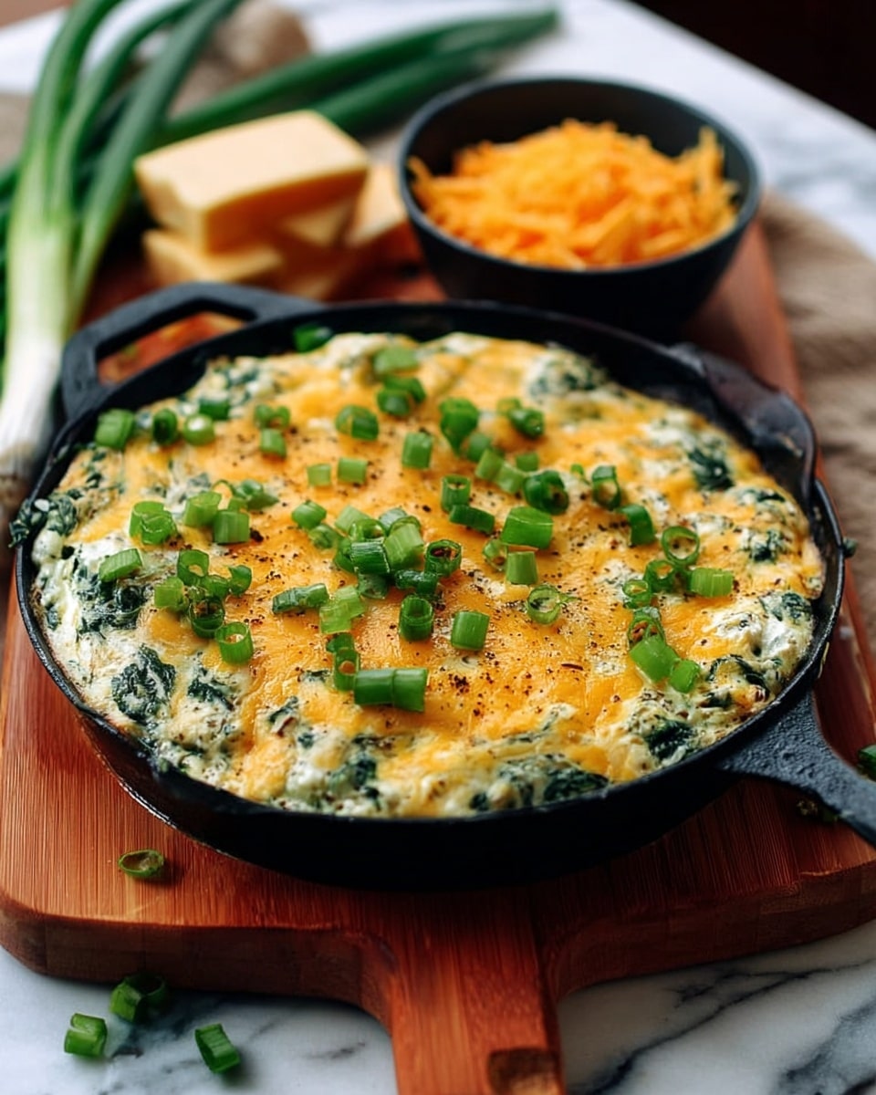 A close-up of a woman's hand dipping a round, light beige chip into a thick creamy dip held in a white bowl. The dip has three visible layers: a creamy white base mixed with green spinach, a middle layer of melted orange cheddar cheese, and topped with sliced green onions scattered over the surface. The texture of the dip looks soft and rich, with the cheese slightly stringy as the chip lifts a portion. The background is a white marbled texture. Photo taken with an iphone --ar 4:5 --v 7