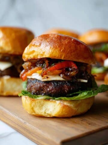Caramelized Onion Burger with Sweet Peppers Recipe