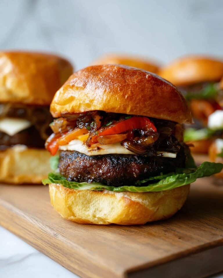 Caramelized Onion Burger with Sweet Peppers Recipe
