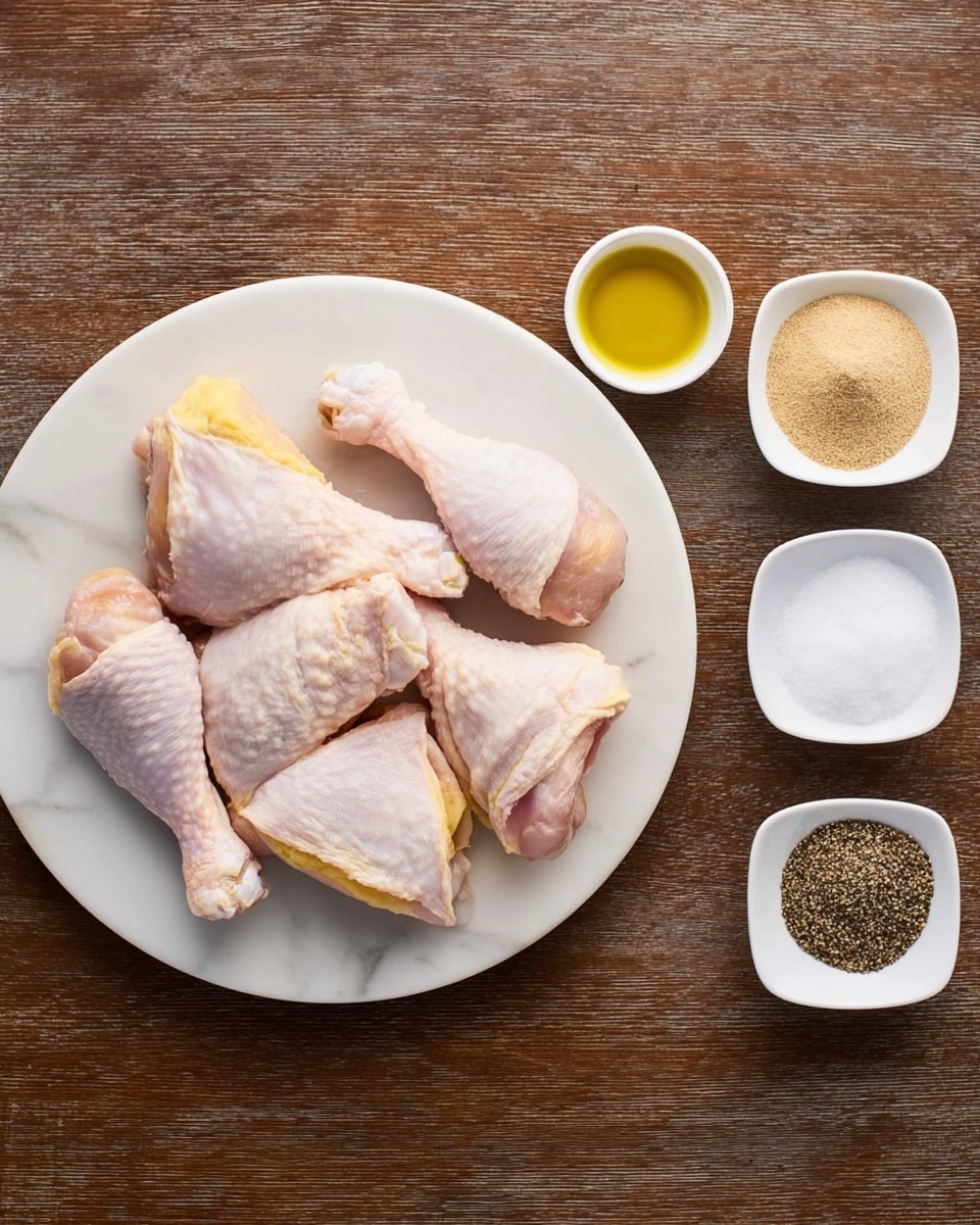A metal tray lined with yellowed newspaper holds a pile of golden-brown chicken drumsticks, each piece sprinkled with fresh green chopped herbs. The drumsticks have a slightly crispy texture with some browned spots, showing they are cooked well. Around the tray, there are hints of green herbs scattered. In the background on a white marbled surface, two glass cups hold a golden-colored drink, and part of a white plate with forks is visible at the top left corner. A red and white checkered cloth is placed at the bottom left of the image. Photo taken with an iphone --ar 4:5 --v 7