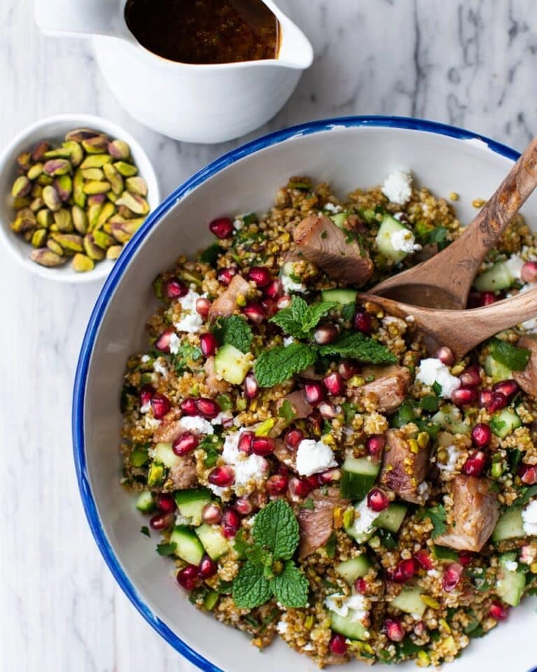 Chicken Freekeh Salad with Pomegranate, Feta, and Pistachios Recipe