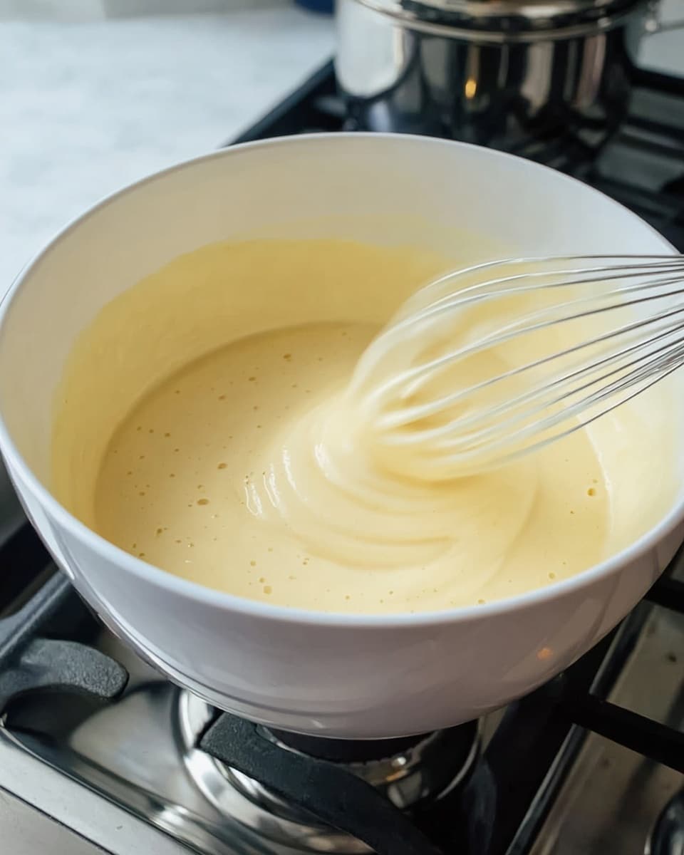A small glass cup holds a three-layer dessert resting on a white plate with red circular patterns. The bottom layer is a smooth, light brown base filling the glass almost to the top. Above it is a shiny yellow layer of oil covering part of the brown base. The top layer is a thick, creamy white dollop with a slightly rough texture, sprinkled with coarse white flakes. A gold-colored spoon lies diagonally on the patterned plate next to the glass cup, all set on a white marbled surface. photo taken with an iphone --ar 4:5 --v 7